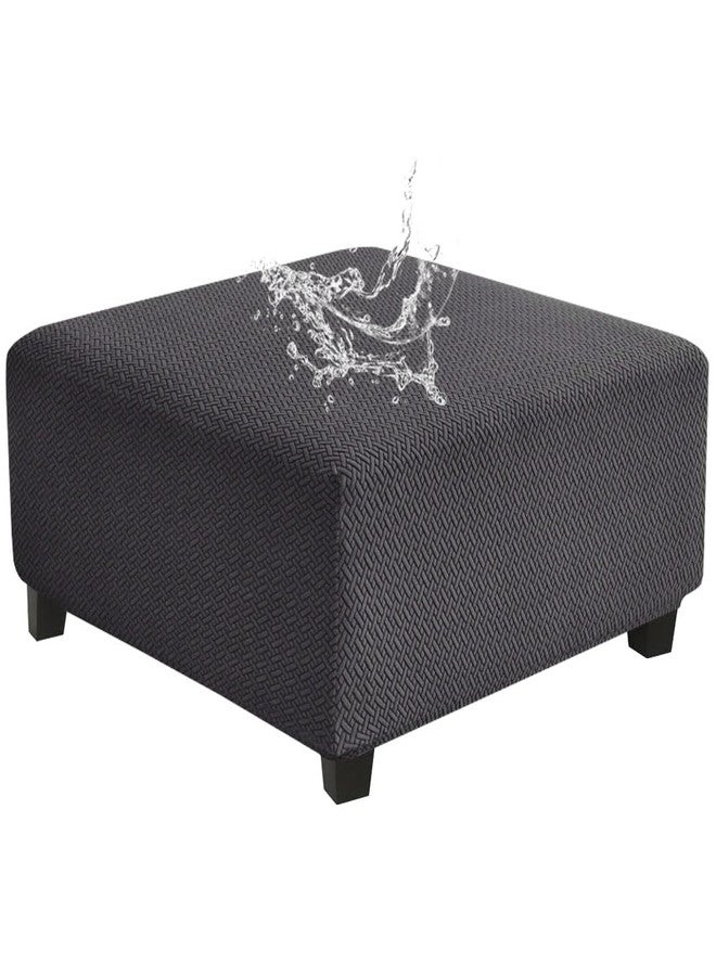 Levoberg Waterproof Square Ottoman Cover Large Square Folding Storage Ottoman Bench Slipcovers Footrest Stool Covers Oversized Ottoman Coffee Table Covers Cube with Elastic Bottom L Dark Gray - Image 1