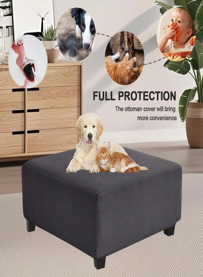 Levoberg Waterproof Square Ottoman Cover Large Square Folding Storage Ottoman Bench Slipcovers Footrest Stool Covers Oversized Ottoman Coffee Table Covers Cube with Elastic Bottom L Dark Gray - Image 5