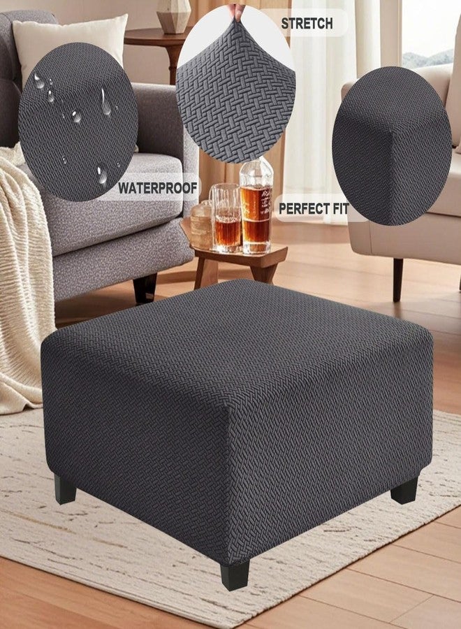 Levoberg Waterproof Square Ottoman Cover Large Square Folding Storage Ottoman Bench Slipcovers Footrest Stool Covers Oversized Ottoman Coffee Table Covers Cube with Elastic Bottom L Dark Gray - Image 3