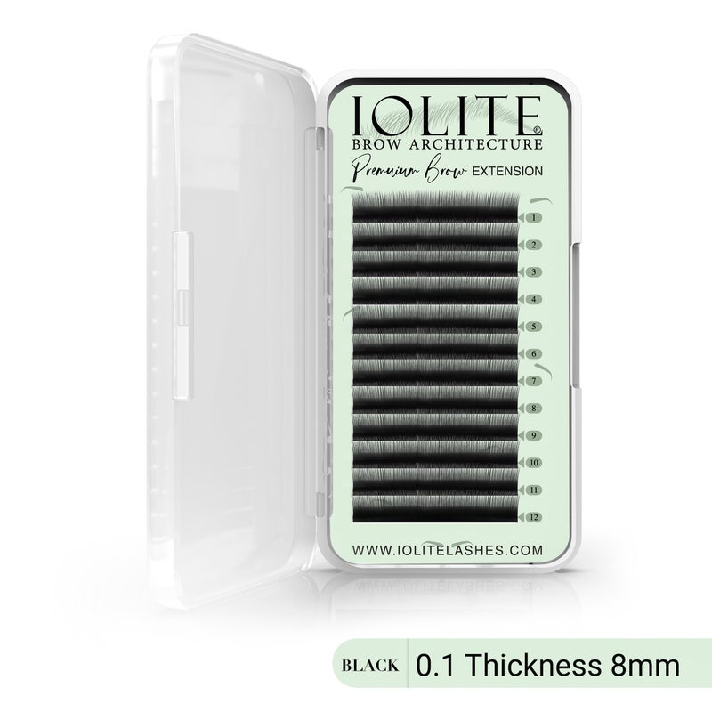 IOLITE Premium Eyebrow Extension Brow Natural False Eyebrows in Tray - Brow Extension 0.10T Thickness ; Length - 8mm, 9mm, Mix - Black - 8mm
