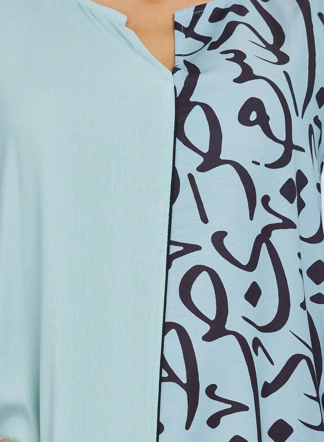 Amirah Green Green Notch Neck Jalabiya with Arabic Print for Women | Best Price UAE