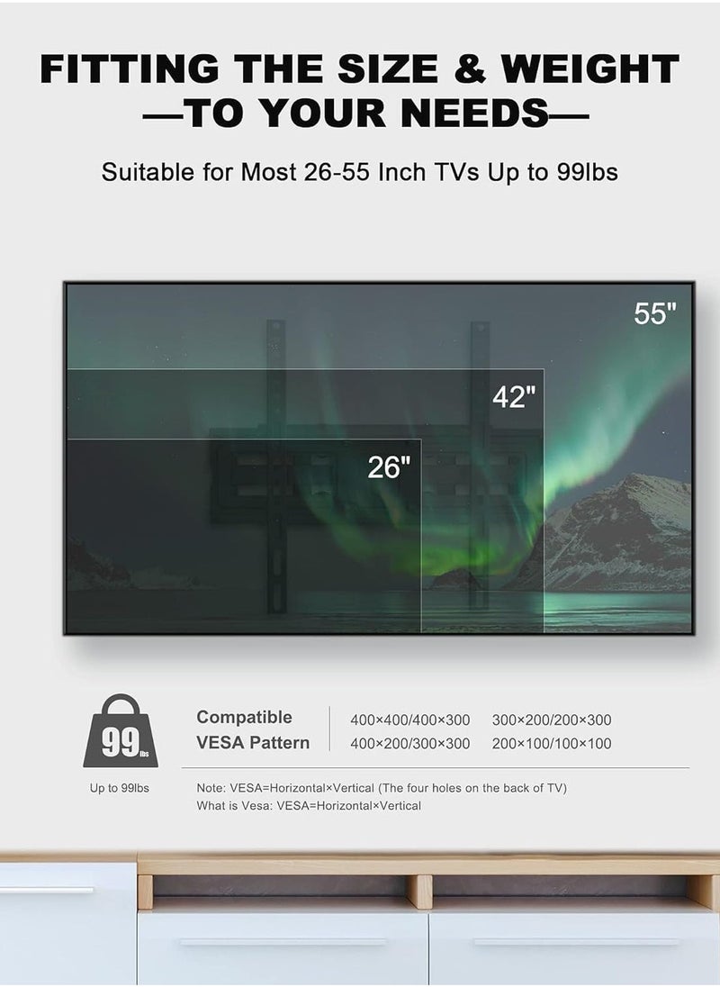 ELTRAZONE Full Motion TV Wall Mount Bracket for 26-55 Inch LED, LCD, OLED TVs – Dual Articulating Swivel Arms, Tilts & Rotates, Max VESA 400x400mm, Holds up to 99 lbs – Adjustable TV Mount for Home Theater & Living Room - Image 4