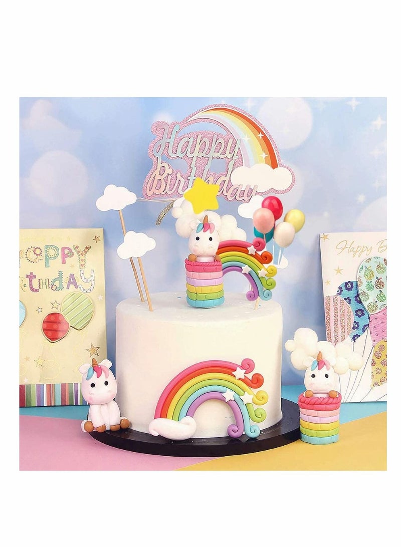 KASTWAVE Colorful Rainbow Cake Topper, 3D Soft Pottery Baby Shower Cake Picks Boys Girls Rainbow Theme Birthday Party Wedding Cake Decorations Supplies - Image 2