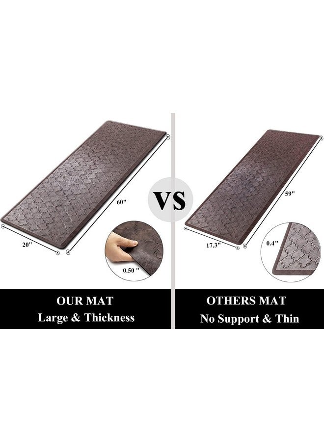 HEBE حصيرة هابي oversized من PVC مضادة للإرهاق للاستخدام الثقيل مقاومة للماء مكتب قائم على الأرض غير قابلة للانزلاق سميكة مبطنة مريحة ، 20"x60" ، بني - Image 2
