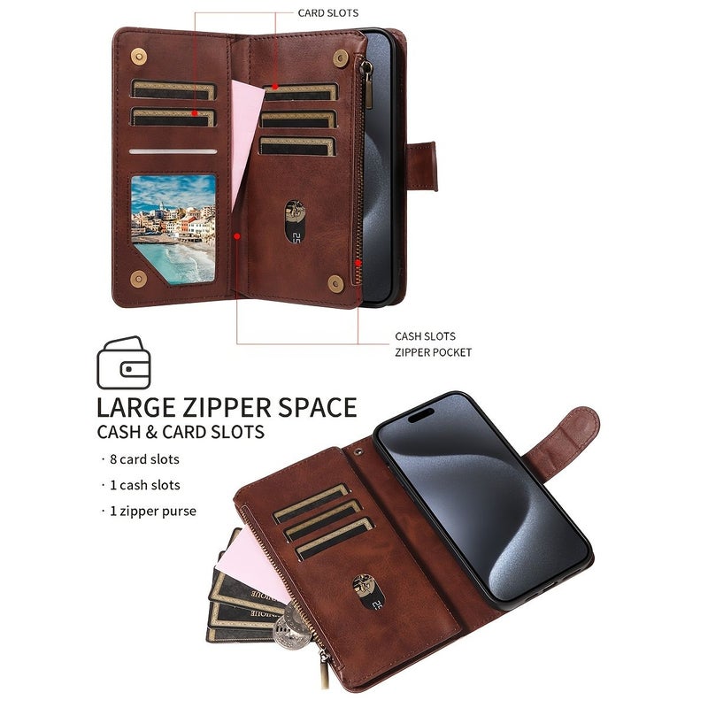Brown Galaxy S20 Ultra Faux Leather Flip Phone Case with Stand Card Slot Wrist Strap - Image 3