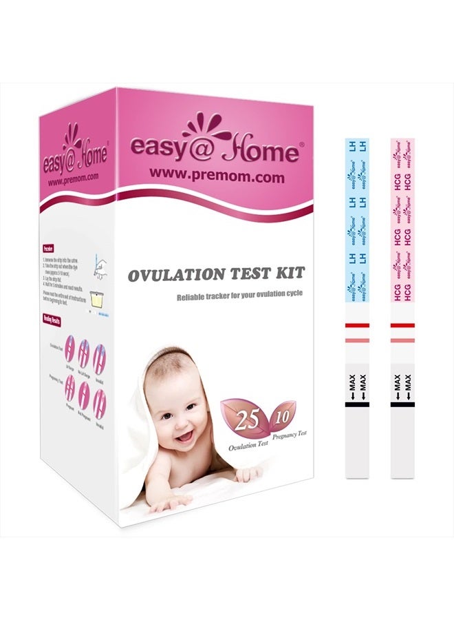 Easy@Home Ovulation & Pregnancy Test Strips Kit: 25 Ovulation Strips and 10 Pregnancy Tests – Accurate Fertility Tracker OPK | 25LH + 10HCG - Image 1