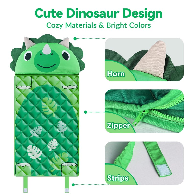 iPlay, iLearn Kid Sleeping Bag, Dinosaur Slumber Sack, Toddler Boy Nap Mat, 2 in 1 Green Dinos Cushion Blanket, Happy Travel Sleepover Daycare Preschool Birthday Gift for 3 4 5 6 Years Old Child - Image 4