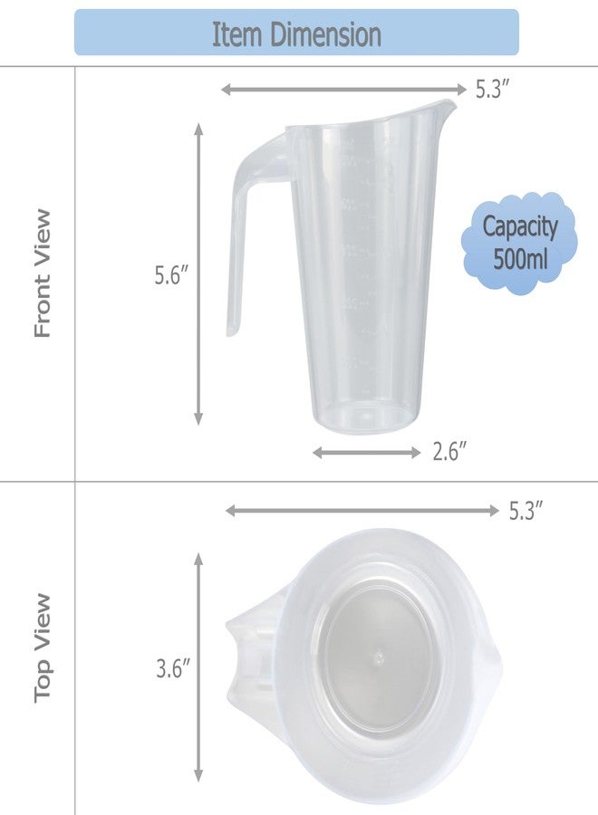 EIKS Plastic Measuring Pitcher Cups with Spout and Measurement Scale for Kitchen Baking, Cooking, Mixing & Measuring (500ml * 4) - Image 3