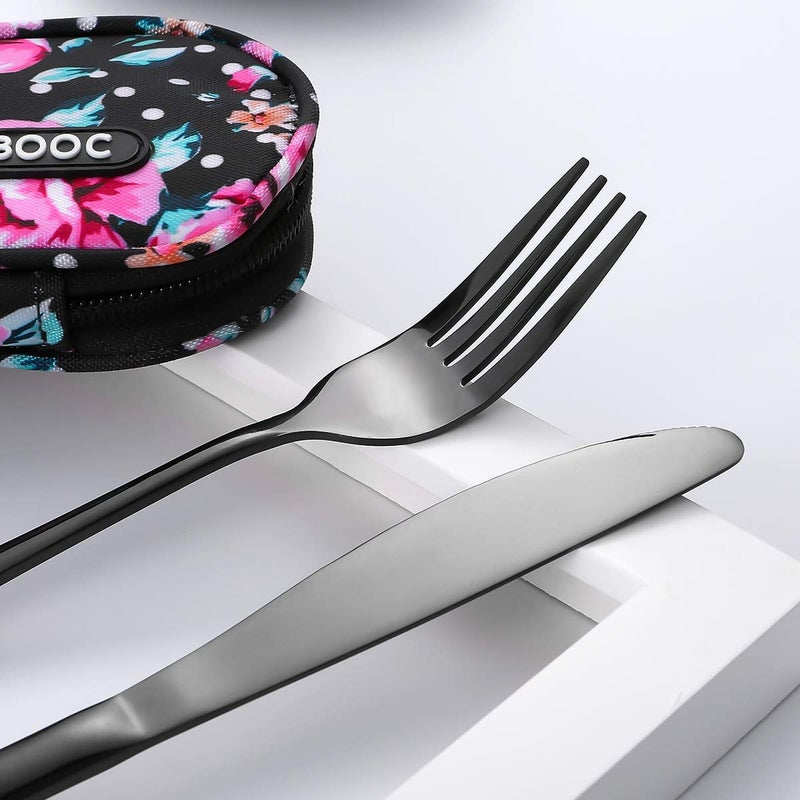 Topbooc Travel Utensils,Reusable Silverware Set To Go Portable Cutlery Set with a Waterproof Carrying Case for Lunch Boxes Workplace Camping Picnic (Black) - Image 5