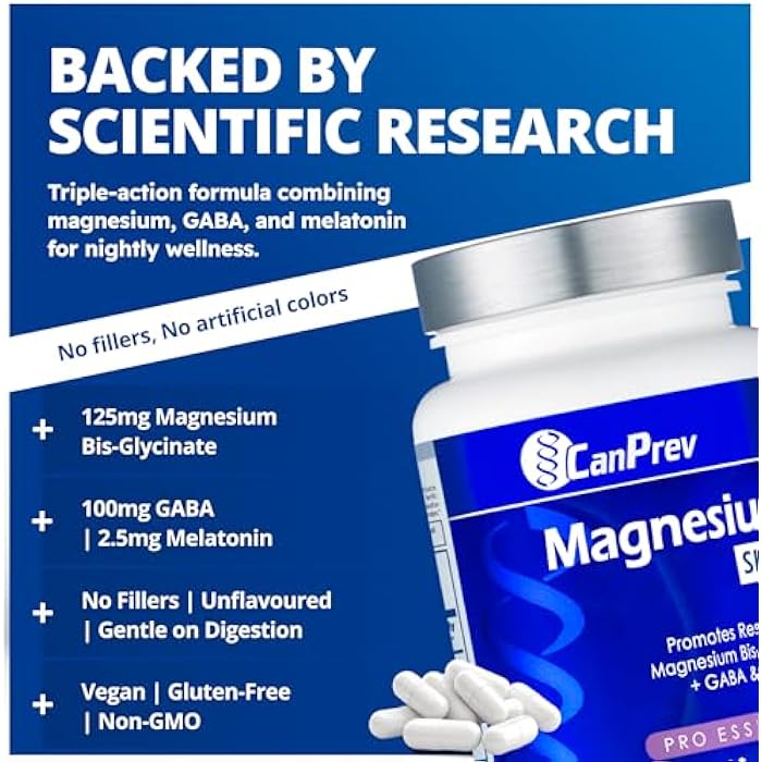 CanPrev Magnesium Bisglycinate Chelated + GABA & Melatonin, 120 Veg Caps, 120-Day Supply, Support Restful Night, Muscle Function, Promote Relaxation & Balanced Sleep-Wake Cycle, Vegan, No GMO & Gluten - Image 3