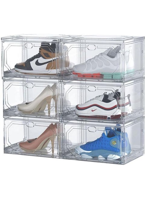 Stackable Shoe Box Large Shoe Storage Box Plastic Clear Sneaker Display Box With Magnetic Door For Shoes, Hat, Bags And Closet Organizer And Display 12 Pairs Of Shoe 33.5 X 24.5 X 17.5 Cm