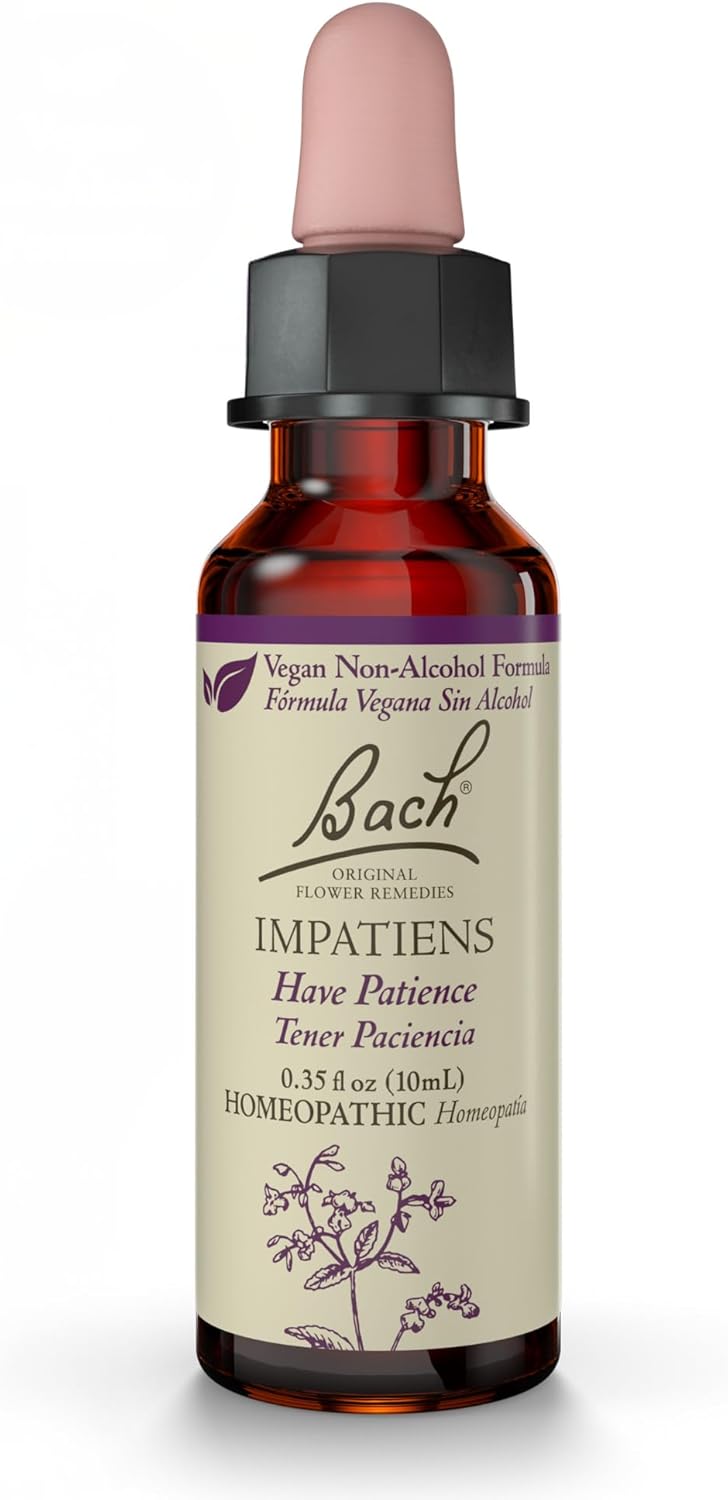 Bach Bach Original Flower Remedies, Impatiens (Non-Alcohol Formula) - Have Patience - Natural Homeopathic Flower Essence for Emotional Balance - Vegan, Gluten Free, Sugar Free - 10mL Dropper 
