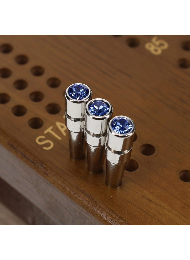 WE Games Chrome Cribbage Pegs with Austrian Crystals - Set of 3 - Saphire Blue - Image 2