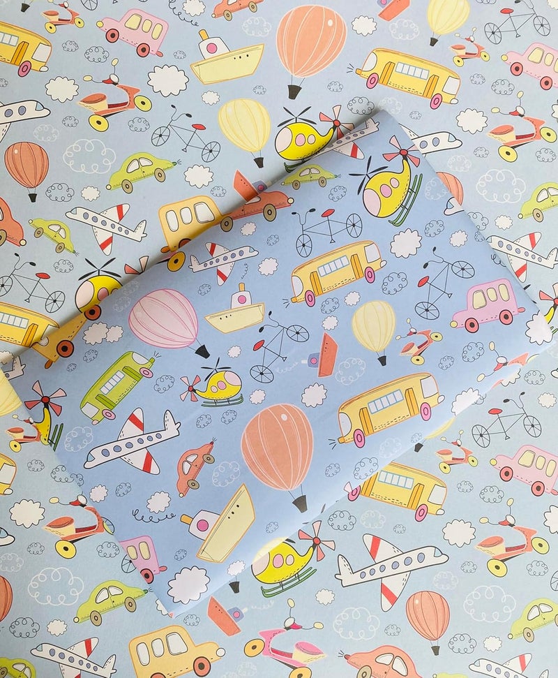 Raj Rajeshwari Transport Cartoon Wrapping Paper Multicolor 20 x 28 inch Pack of 25 Sheets Glossy Finish Ideal for Birthday Anniversary Christmas Wedding Occasions - Image 5