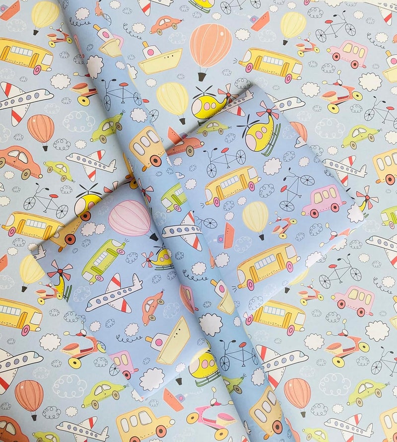 Raj Rajeshwari Transport Cartoon Wrapping Paper Multicolor 20 x 28 inch Pack of 25 Sheets Glossy Finish Ideal for Birthday Anniversary Christmas Wedding Occasions - Image 2