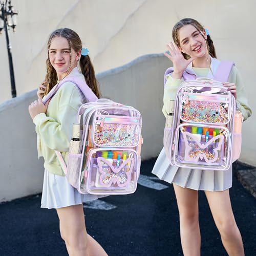 KIDNUO Clear Backpack for SchoolLarge Bookbag Heavy Duty See Through Butterfly Backpacks for Girls Stadium Approved Daypack Transparent Shoulder Bags for StudentsTeensWomenWorkTravelConcert Purple - Image 3
