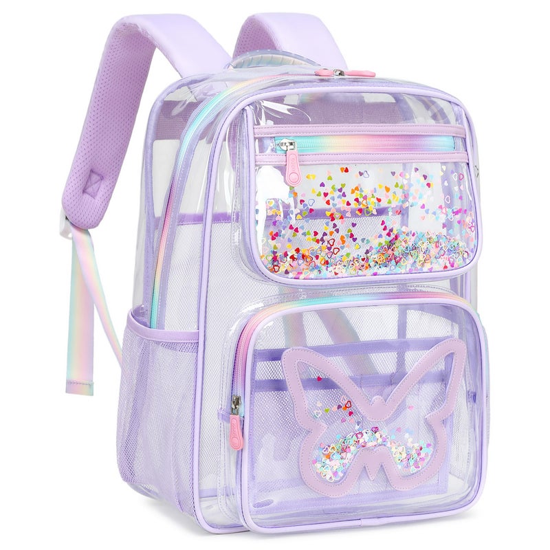 KIDNUO Clear Backpack for SchoolLarge Bookbag Heavy Duty See Through Butterfly Backpacks for Girls Stadium Approved Daypack Transparent Shoulder Bags for StudentsTeensWomenWorkTravelConcert Purple - Image 2