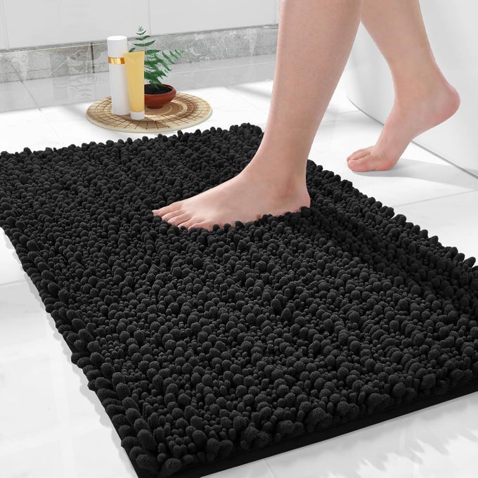 LUXURY BATHROOM RUG MAT EXTRA SOFT ABSORBENT BATH RUGS NONSLIP PLUSH SHAGGY BATH CARPET MACHINE WASH DRY BATH MATS FOR BATHROOM FLOOR TUB AND SHOWER BLACK