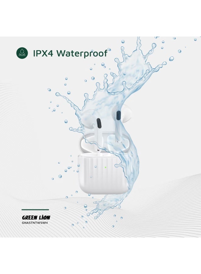 Green Lion Austin True Wireless Earbuds with Built-in Microphone, HD Sound, Dual Microphones, Touch Control, Voice Assistant, Type-C Charging, Up to 3 Hours Playtime - White - Image 3