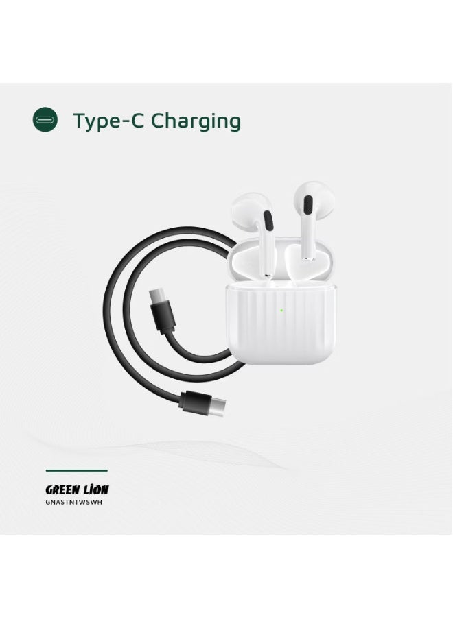 Green Lion Austin True Wireless Earbuds with Built-in Microphone, HD Sound, Dual Microphones, Touch Control, Voice Assistant, Type-C Charging, Up to 3 Hours Playtime - White - Image 5