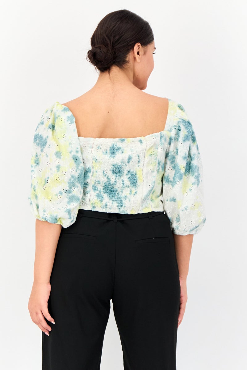 ONLY Women Square Neck Short Sleeves Textured Crop Top, Multicolor - Image 3