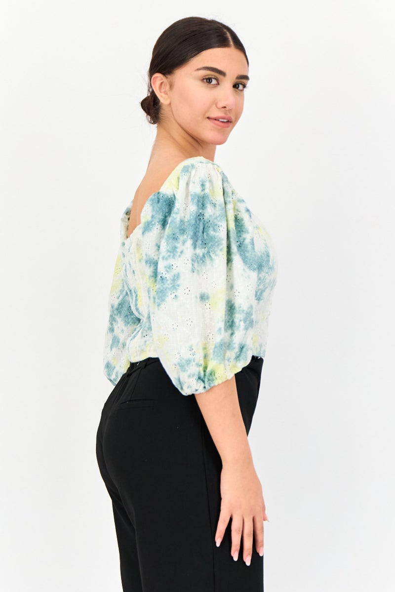 ONLY Women Square Neck Short Sleeves Textured Crop Top, Multicolor - Image 2