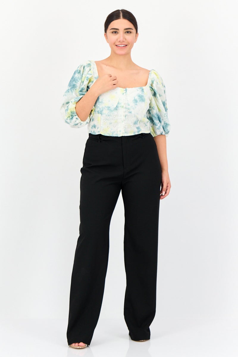 ONLY Women Square Neck Short Sleeves Textured Crop Top, Multicolor - Image 4