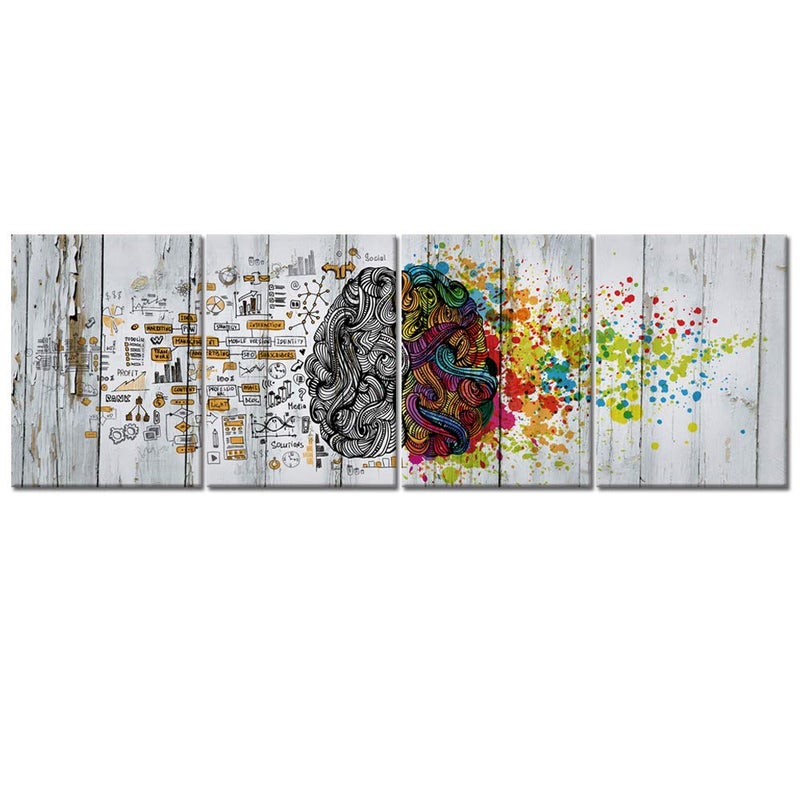 Visual Art Decor 4 Pieces Retro Left and Right Brain Advantage Canvas Poster Inspiration Motivation Education Science Canvas Prints Wall Art Gallery Modern Office Wall Decor Ready to Hang (12x16x4) - Image 1