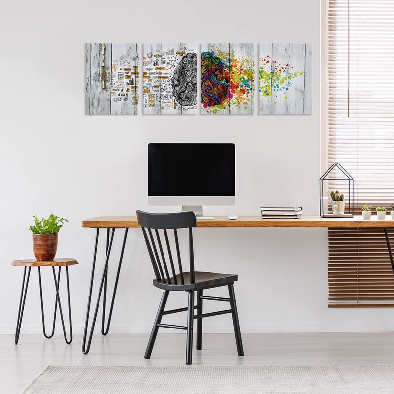 Visual Art Decor 4 Pieces Retro Left and Right Brain Advantage Canvas Poster Inspiration Motivation Education Science Canvas Prints Wall Art Gallery Modern Office Wall Decor Ready to Hang (12x16x4) - Image 2