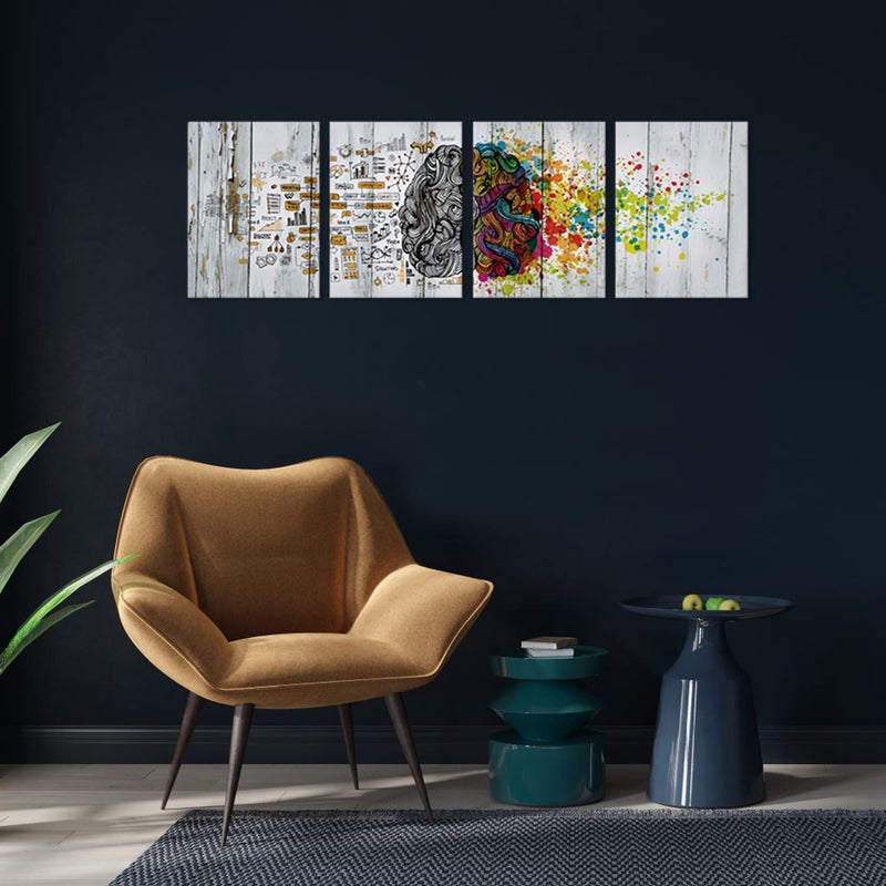 Visual Art Decor 4 Pieces Retro Left and Right Brain Advantage Canvas Poster Inspiration Motivation Education Science Canvas Prints Wall Art Gallery Modern Office Wall Decor Ready to Hang (12x16x4) - Image 5