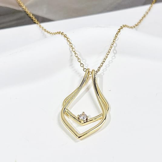 Cykdohy Dainty Waterdrop Ring Holder Necklace For Women Men Cz Simple Ring Keeper Necklaces Geometric Pendant Bride Wedding Engagement Saver Jewelry Birthday Valentine'S Day Gifts Wife Girlfriend Mother (Gold) - Image 2