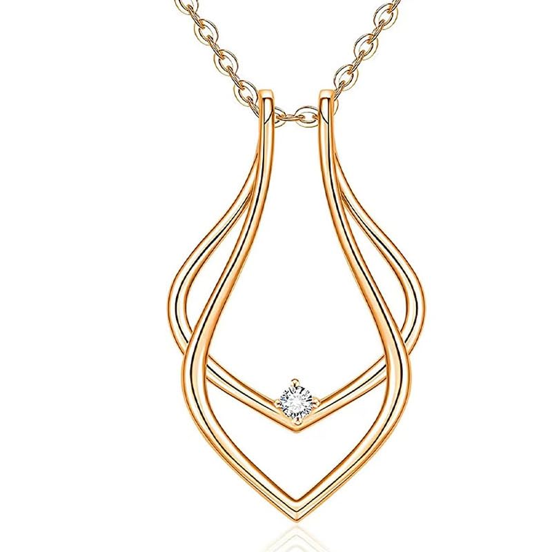 Cykdohy Dainty Waterdrop Ring Holder Necklace For Women Men Cz Simple Ring Keeper Necklaces Geometric Pendant Bride Wedding Engagement Saver Jewelry Birthday Valentine'S Day Gifts Wife Girlfriend Mother (Gold) - Image 1