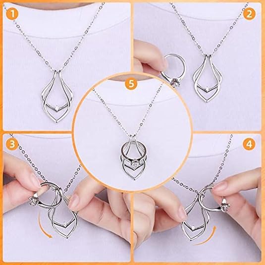 Cykdohy Dainty Waterdrop Ring Holder Necklace For Women Men Cz Simple Ring Keeper Necklaces Geometric Pendant Bride Wedding Engagement Saver Jewelry Birthday Valentine'S Day Gifts Wife Girlfriend Mother (Gold) - Image 5