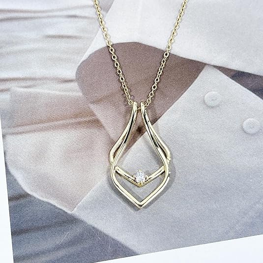 Cykdohy Dainty Waterdrop Ring Holder Necklace For Women Men Cz Simple Ring Keeper Necklaces Geometric Pendant Bride Wedding Engagement Saver Jewelry Birthday Valentine'S Day Gifts Wife Girlfriend Mother (Gold) - Image 3