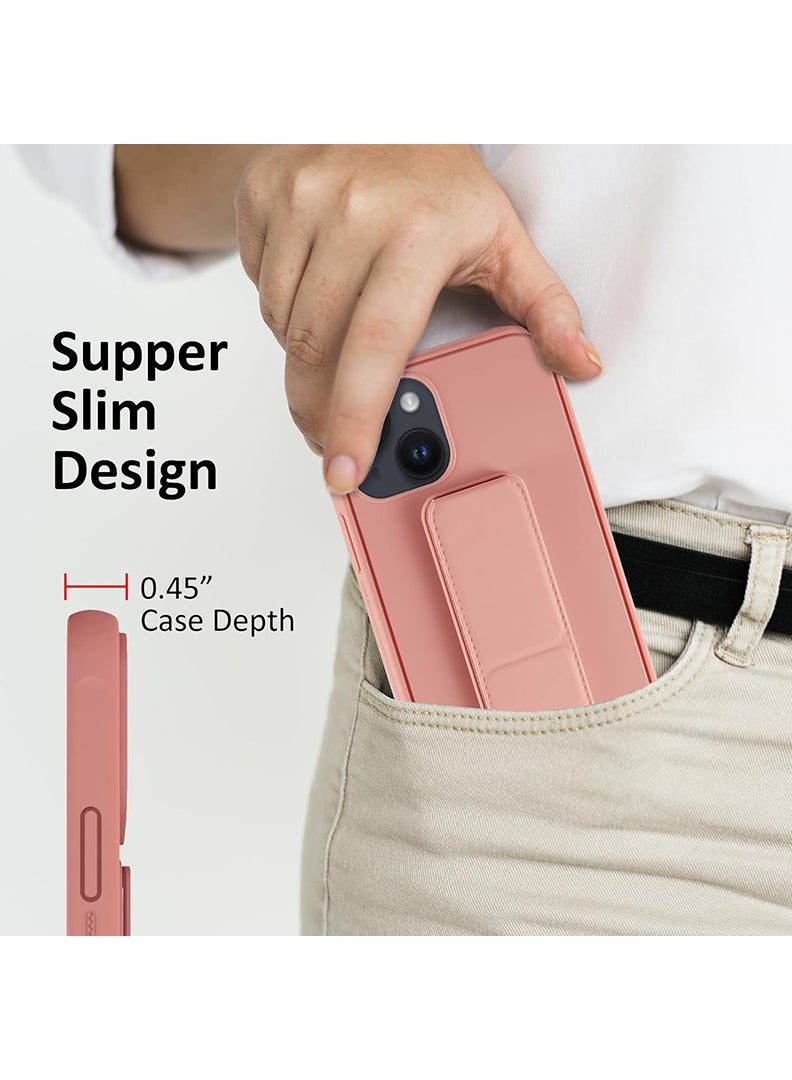 Case Up Compatible with Apple iPhone 14 Plus Case with Magnetic Stand & Holder, Premium Silicone Finger Grip Strap Holder Case Car Mount Kickstand Cover- Pink - Image 5