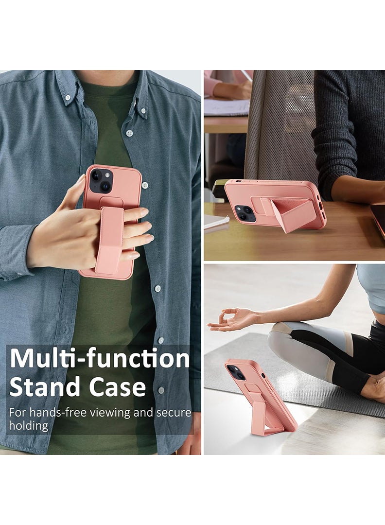 Case Up Compatible with Apple iPhone 14 Plus Case with Magnetic Stand & Holder, Premium Silicone Finger Grip Strap Holder Case Car Mount Kickstand Cover- Pink - Image 2