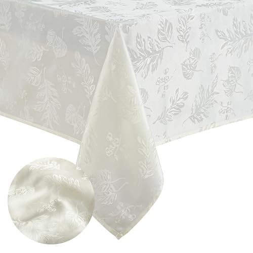 Elrene Home Fashions Elegant Woven Leaves Jacquard Damask Tablecloth 52 x 52 Square Ivory - Image 1