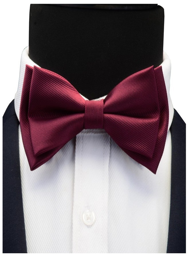 GUSLESON Burgundy Bow Tie Pre-tied Adjustable Wine Red Bow Ties and Pocket Square Cufflink Sets (0577-06) - Image 4