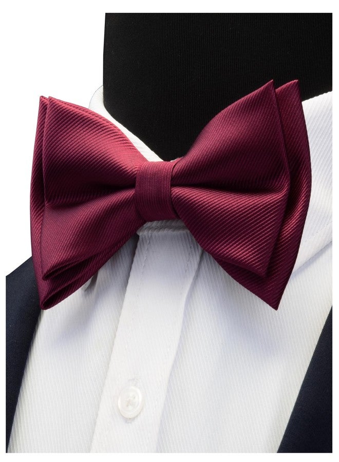 GUSLESON Burgundy Bow Tie Pre-tied Adjustable Wine Red Bow Ties and Pocket Square Cufflink Sets (0577-06) - Image 3