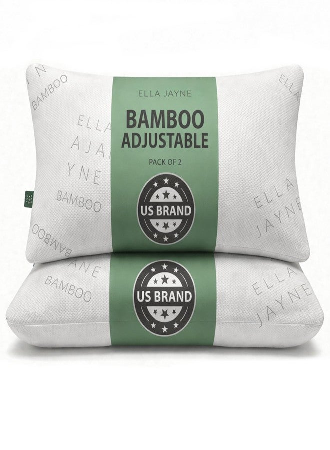 Ella Jayne - Luxury Viscose Derived from Bamboo Pillows, Adjustable Density with Carry Pouch & Mini Travel Pillow, Hypoallergenic - Shredded Memory Foam, Pillow Queen Size, 2 Pack - Image 1