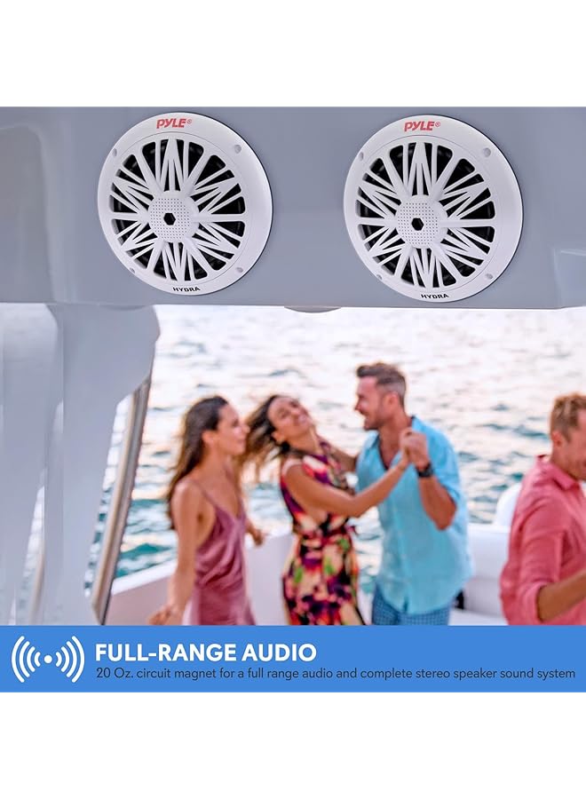 Pyle 6.5 Inch Dual Marine Speakers - 2 Way Waterproof And Weather Resistant Outdoor Audio Stereo Sound System With 200 Watt Power, Poly Carbon Cone And Butyl Rubber Surround - 1 Pair - Plmr62 (White) - Image 4