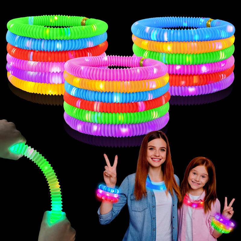 Wondrus Glow Sticks Party Favors Supplies For Toddler 18 Pcs Camping Essentials Fidget Toys Gifts For Kids Light Up Pop Tubes Necklace & Bracelet Accessories  Treats Non Candy For Halloween Birthday Wedding - Image 1