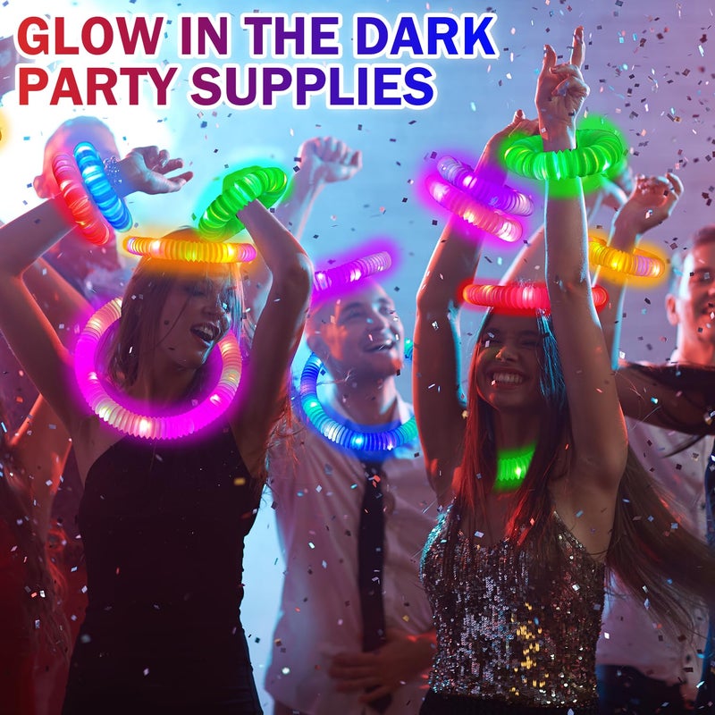 Wondrus Glow Sticks Party Favors Supplies For Toddler 18 Pcs Camping Essentials Fidget Toys Gifts For Kids Light Up Pop Tubes Necklace & Bracelet Accessories  Treats Non Candy For Halloween Birthday Wedding - Image 4