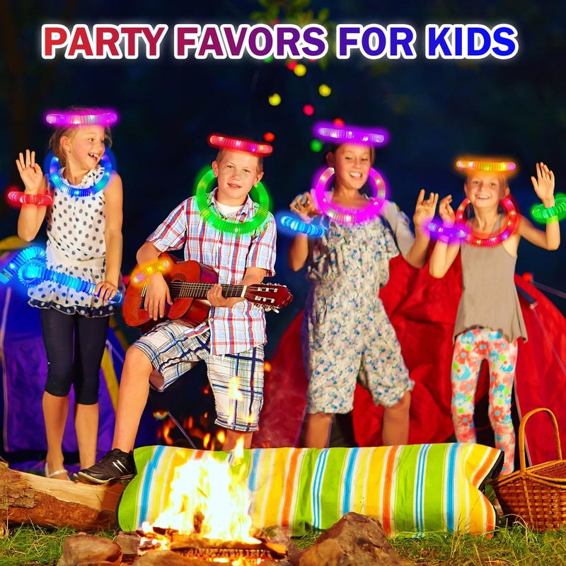 Wondrus Glow Sticks Party Favors Supplies For Toddler 18 Pcs Camping Essentials Fidget Toys Gifts For Kids Light Up Pop Tubes Necklace & Bracelet Accessories  Treats Non Candy For Halloween Birthday Wedding - Image 2