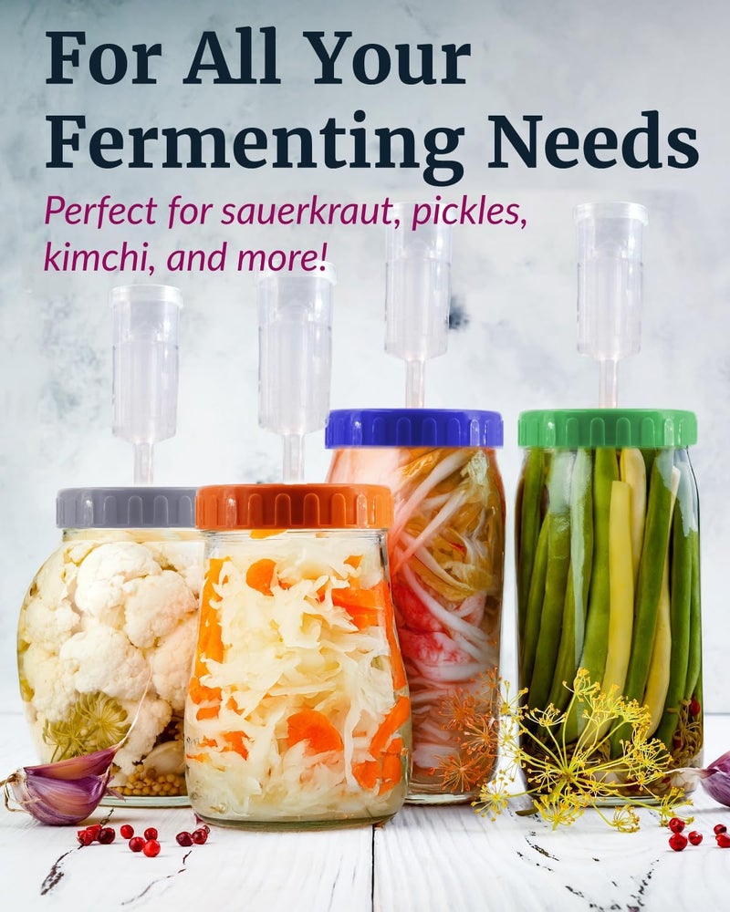 Elementi Mason Jar Fermentation Lids - Easy to Use Fermenting Lids for Wide Mouth Mason Jars - Make Delicious Sauerkraut & Kimchi, Airlocks Fermentation Kit, Burping Air Lock Fermenters - Set of 4 - Image 5