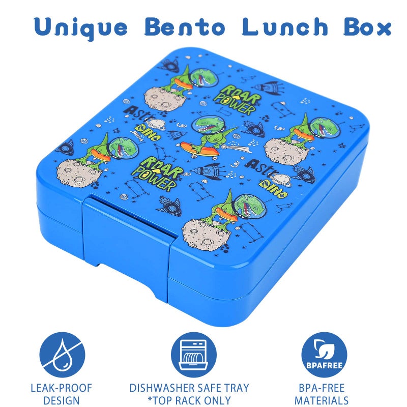 Howeemo Bento Lunch Box Set for Kids with 10oz Soup Thermo, Leak-Proof Lunch Containers with 4 Compartment, Kids Thermo Hot Food Jar and Insulated Lunch Bag for Kid to School,BPA-Free(Dragon) - Image 3