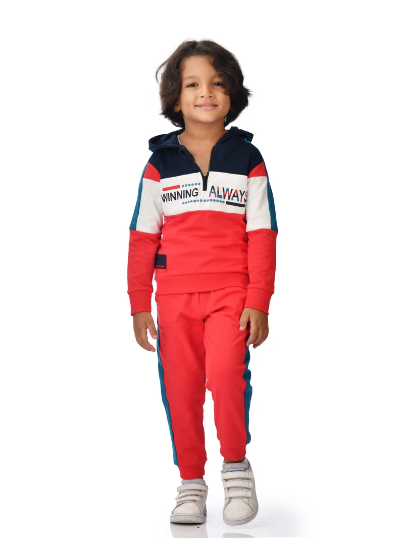 victor and jane Boys' 2-Piece Hoodie cut & sew Navy/Red/Green and Red/Green cut & sew Jogger (2 -8 yrs)