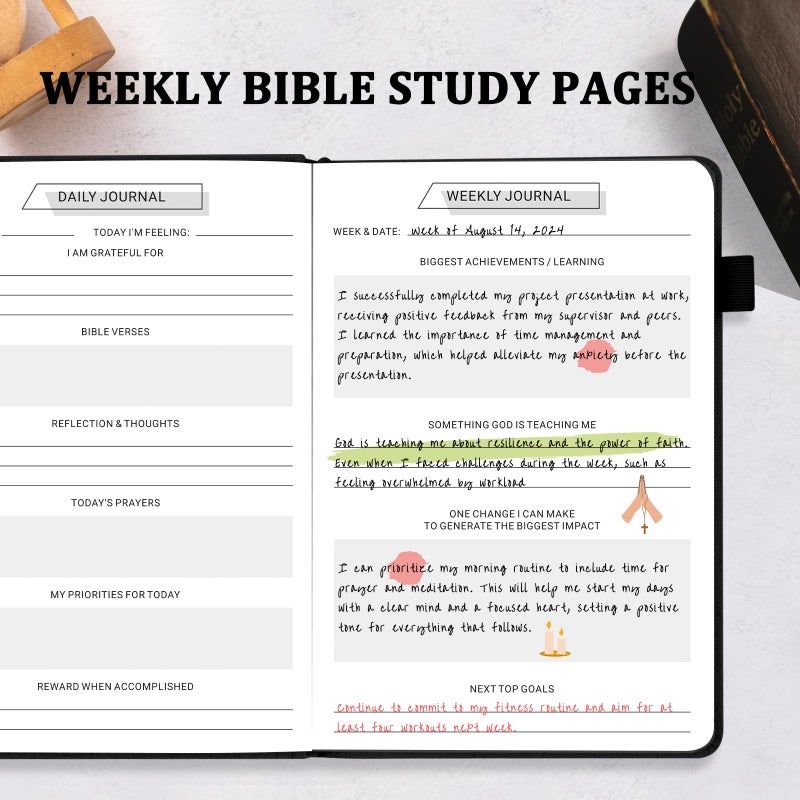 JUBTIC Prayer Journal for Men, Sermon/Scripture/Bible Notebooks for Note Taking, 4 Months Bible Verse Mapping Journal, Christian Gifts for Men-(5.6 * 8.5") Black - Image 4