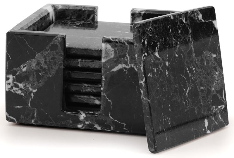 Radicaln Black Marble Coasters Set of 6 Handmade 35 Inch Square Coasters for Drinks Coaster Set with Holder Elegant Table Decor - Image 2