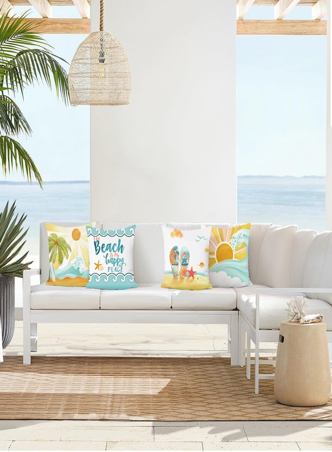 Bonhause Beach Throw Pillow Covers 18 x 18 Inch Ocean Sun Seaside Palm Tree Decorative Pillow Cases for Couch Sofa Bed Home Decor Set of 4 - Image 2